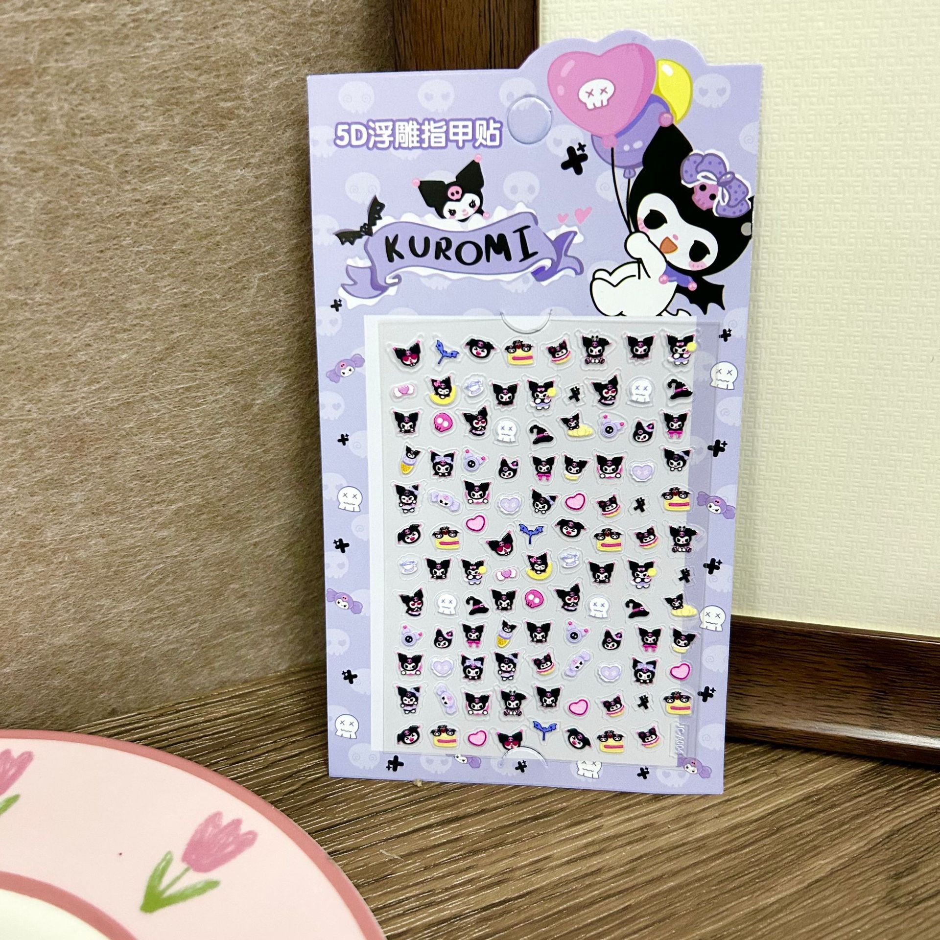 Parche de uñas Sanrio para niños, lindo y divertido Kulomi 5D en relieve pegatinas de uñas impermeables, manual de pegatinas decorativas