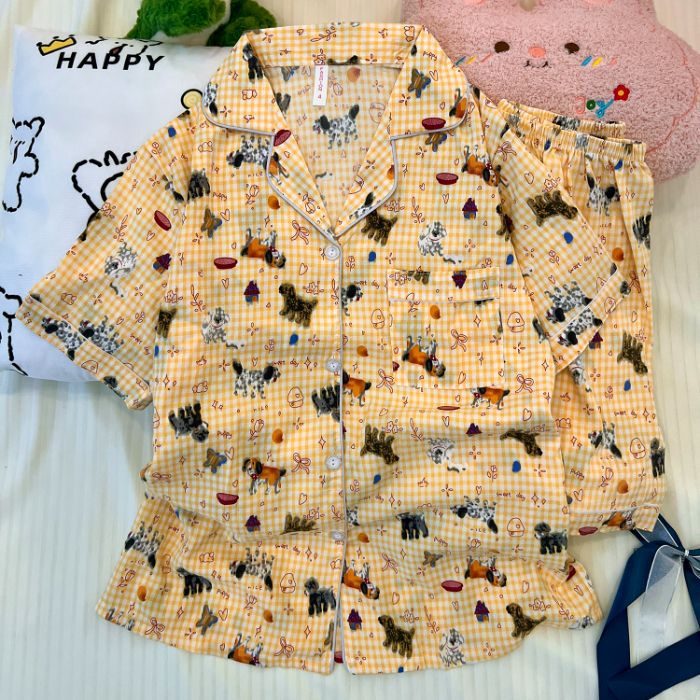 Vietnam transfronterizo al por mayor pijamas de verano mujeres nubes algodón de manga corta pantalones cortos traje cardigan dibujos animados lindo traje de servicio a domicilio