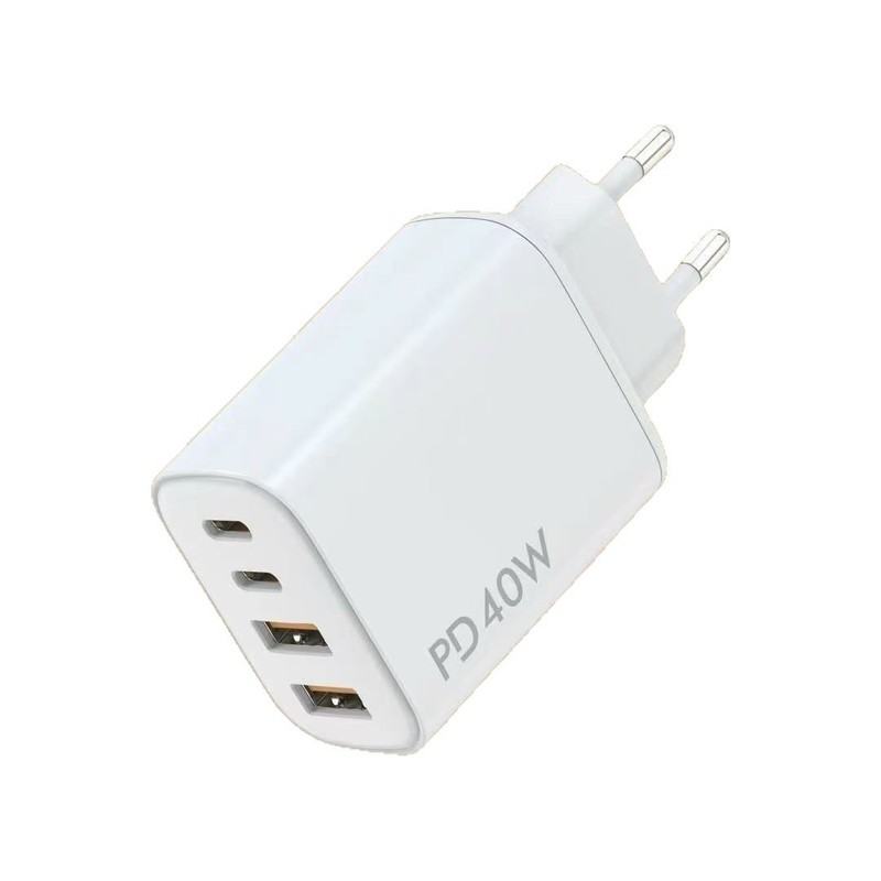 国境を越えた供給インテリジェント高速充電デュアル出力 2C2A 40W PD+QC3.0 デスクトップ マルチポート EU プラグ充電器|undefined