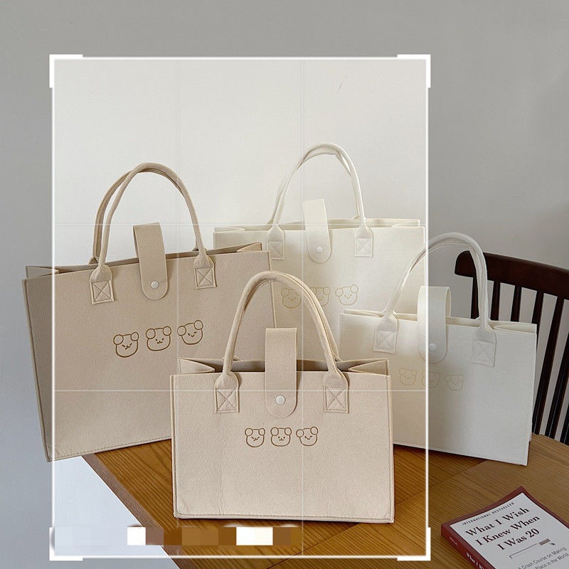 Gran capacidad de internet celebridad oso fieltro bolsa de fieltro portátil de las mujeres bolsa de almacenamiento bolsa de fieltro bolsa de compras bolsa de mano