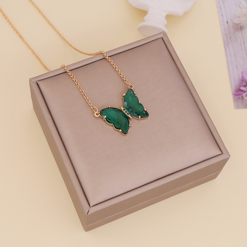 Bijou transfrontalier européen et américain : collier papillon en verre multicolore pour femme, créatif et polyvalent._voghion.com