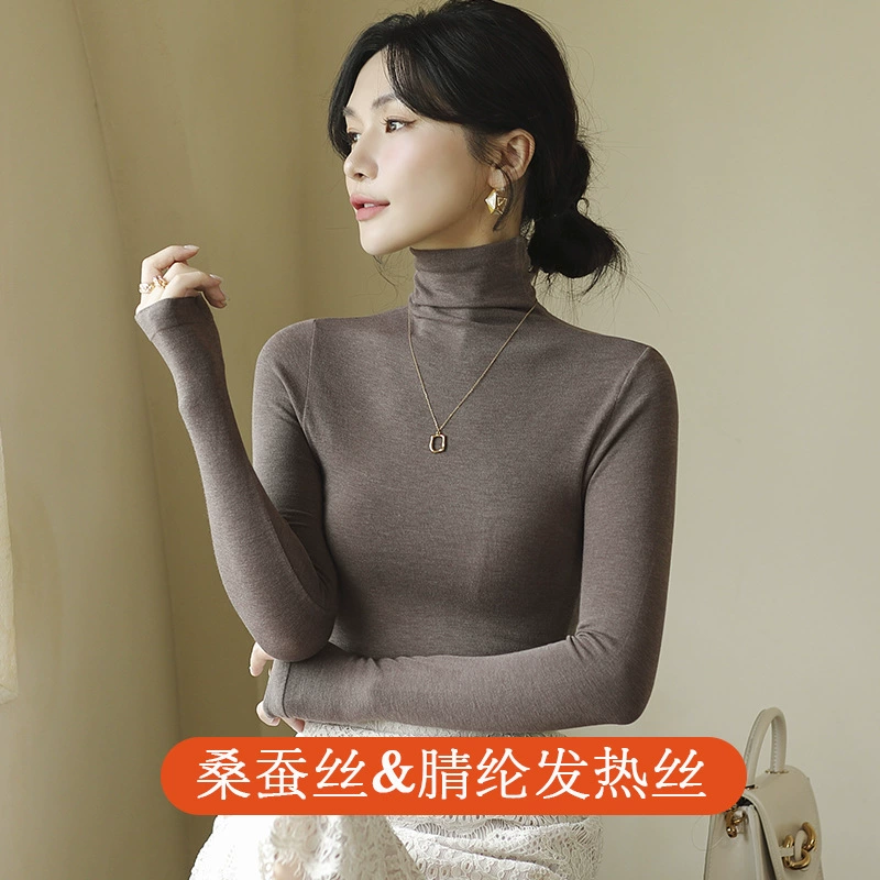 Новый теплый Топ для женщин, Шелковый протеиновый обогрев тутового дерева, цельная Базовая рубашка с высоким воротником для женщин