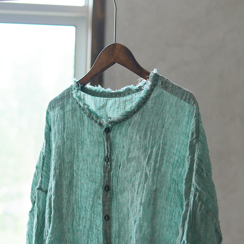 276 Color-woven Linen Breathable And Non-transparent Hand-embroidered Thread Sun-protective Shirt Jacket Women's Top_ecoleips.com