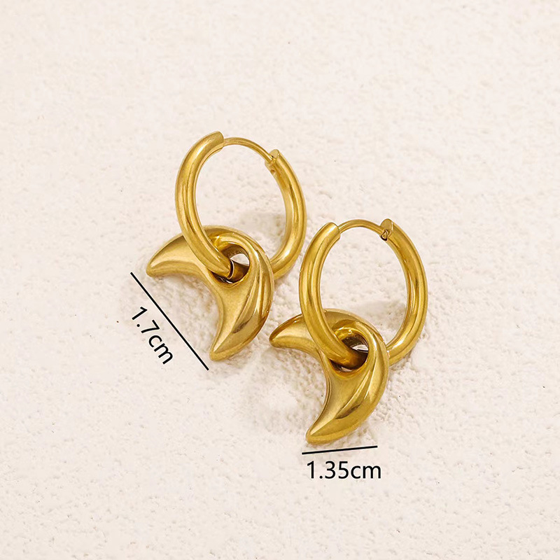 Pendientes de acero de titanio chapado en oro de 18k Pendientes geométricos de luna Joyas femeninas Pendientes europeos y americanos Venta caliente Moda de personalidad de acero inoxidable