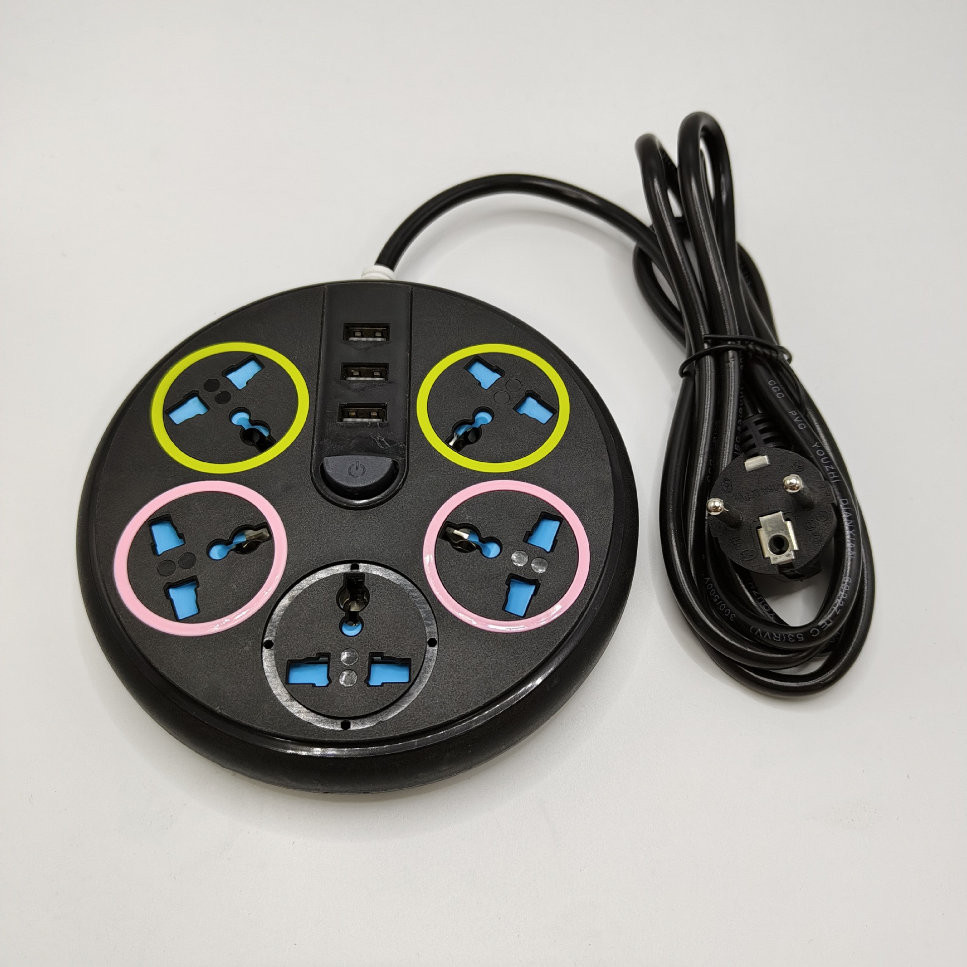 跨境电商插座外贸爆款圆形插座 欧规插头家用多功能带USB开关排插