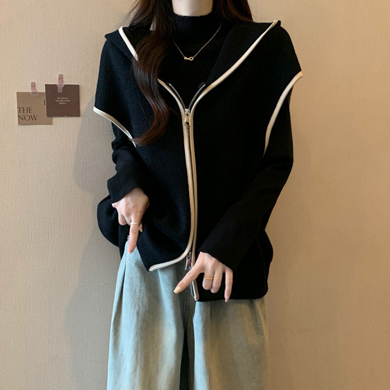 High-End Hooded Knitted Vest Jacket for Women in Autumn and Winter New Large Size Fat mm Outer Layering Warm Sweater Vest