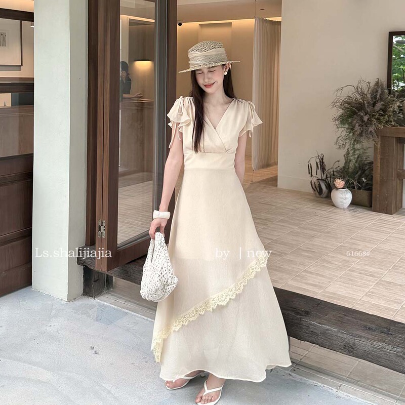 Ls Simple and Elegant V-Neck Slim-Fitting Dress Guangzhou Shisanxing 2026 Summer New Long Dress 61668 #