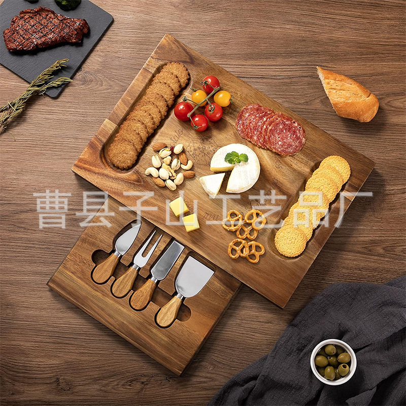madera transfronteriza con cajón queso tablero de madera acacia tablero de corte de fábrica de queso casero tablero de cocina portátil conjunto de tablero de pan