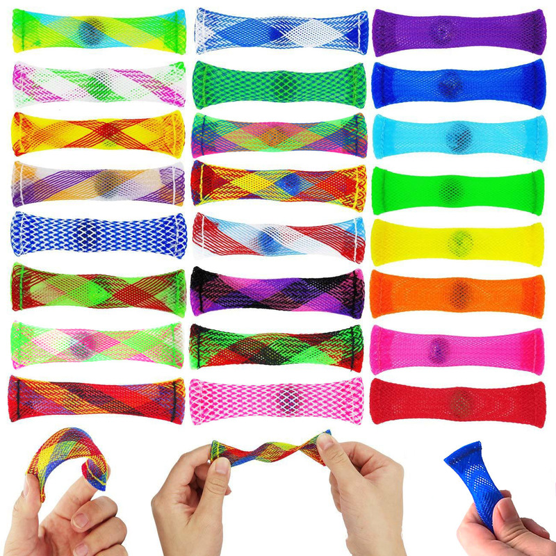Cross-Border Multi-Color Pull-And-Stretch Mesh Bead Squeeze Stress Relief Toy Fidget Toy Stress-Relief Woven Mesh Tube Marble Toy