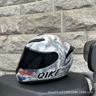Motosiklet kaskı (dəbilqə) — Helmet, Full-Face Motorcycle Helmet - nine-tailed-fox-with-black-mirror-headphone-slot-universal-for-all-seasons-s-head-circumference-52-53-weight-45kg-or-less