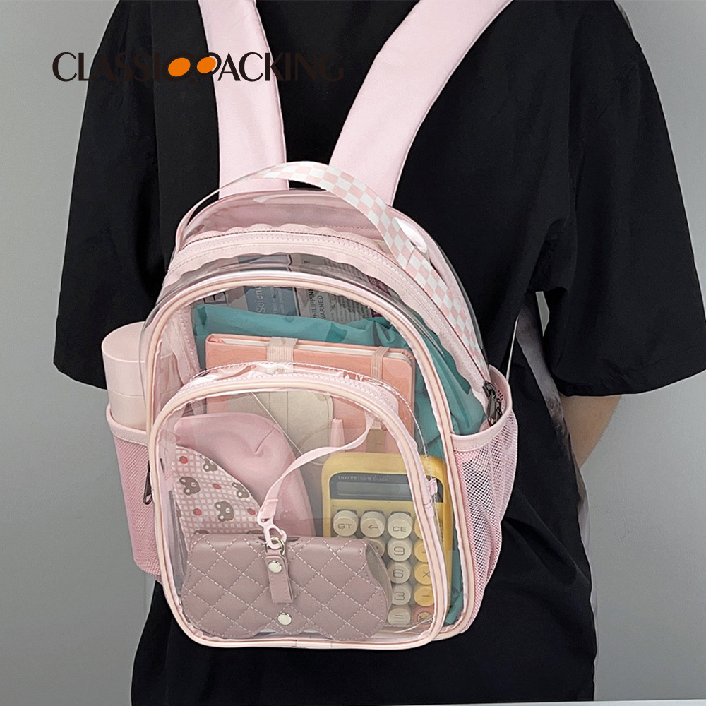 Mochila transparente Mujer estudiante de secundaria mochila impermeable de gran capacidad portátil mochila de jalea de PVC con capa intermedia