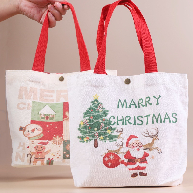 2025新款圣诞手提帆布袋儿童圣诞礼物平安果糖果回礼环保小号布袋