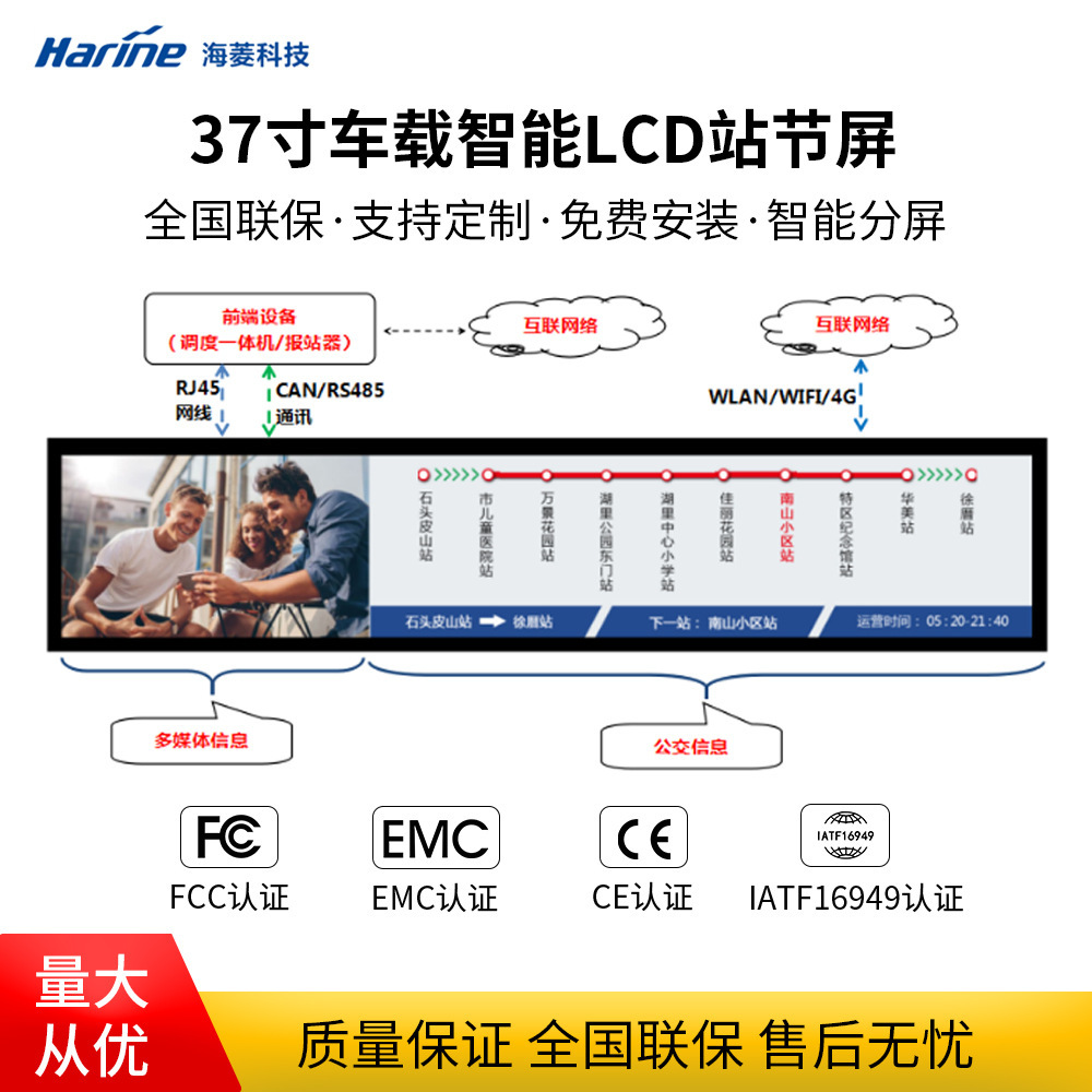 38寸公交导乘屏站节屏车载LCD显示屏报站高清广告机大屏幕