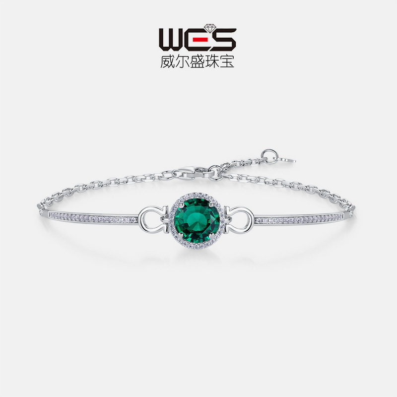 Verano transfronterizo nuevo estilo de lujo ligero retro S925 con incrustaciones de plata para cultivar pulseras de esmeralda para cultivar tesoros de color simples y versátiles