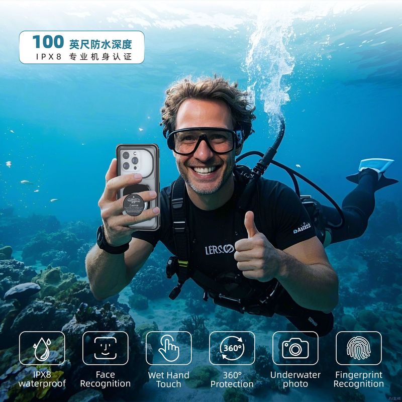 Apple Universal Self-Checking Waterproof Phone Case, Fully Sealed, Suitable for iPhone 17 Pro Max, Universal Diving Case