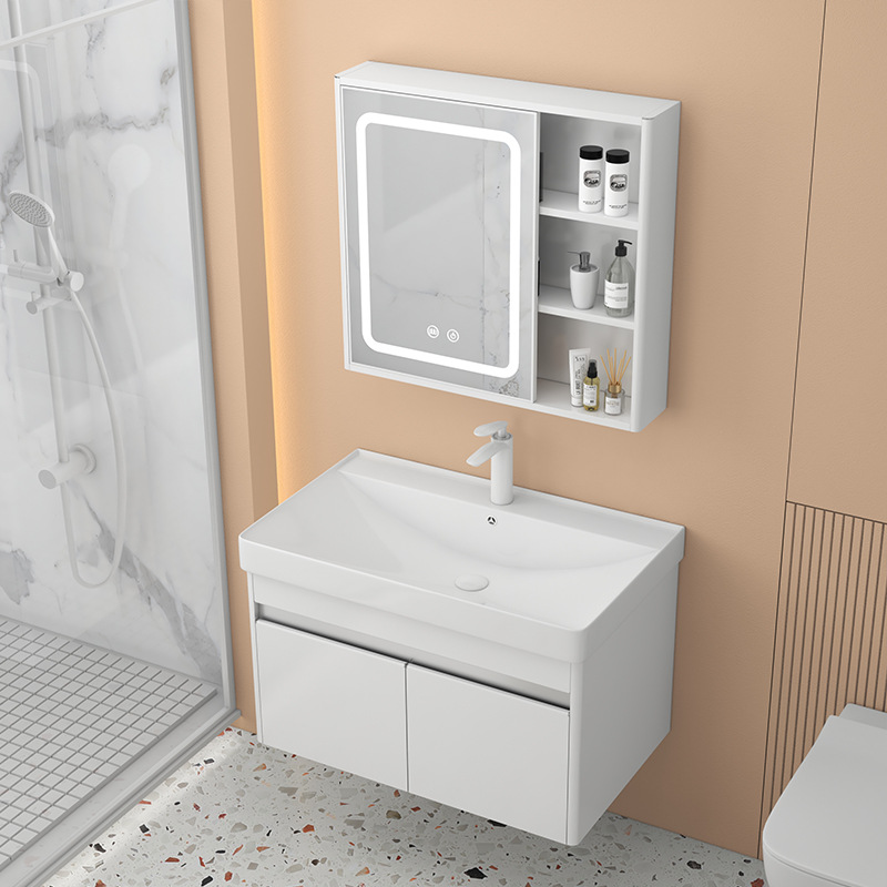 gabinete de baño de acero inoxidable combinado lavabo de baño armario lavabo de arco circular lavabo de cerámica lavabo integral lavabo