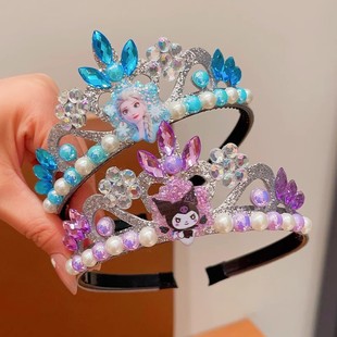 Children's Headband Crown Tiara Frozen Elsa Princess Pearl Headband Headdress Performance Dress up Shooting Props