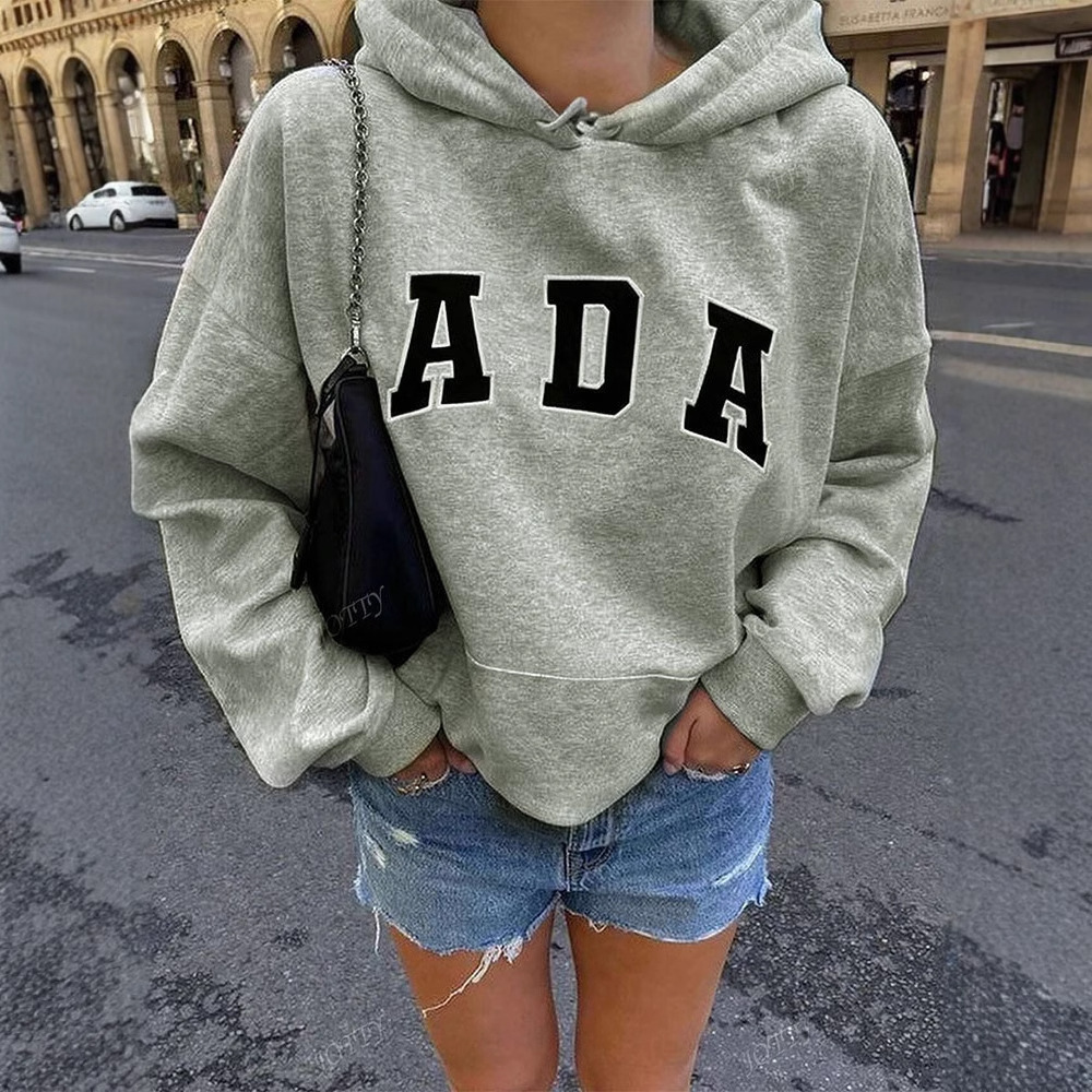 European and American Cross-Border Short-Sleeved Trendy Casual Versatile Letter Loose Hooded Long-Sleeved Sweatshirt 2025 Spring Fashion Ad