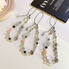 Cold style crystal rose love beads chain mobile phone lanyard accessories mobile phone case hanging chain key chain earphone cover