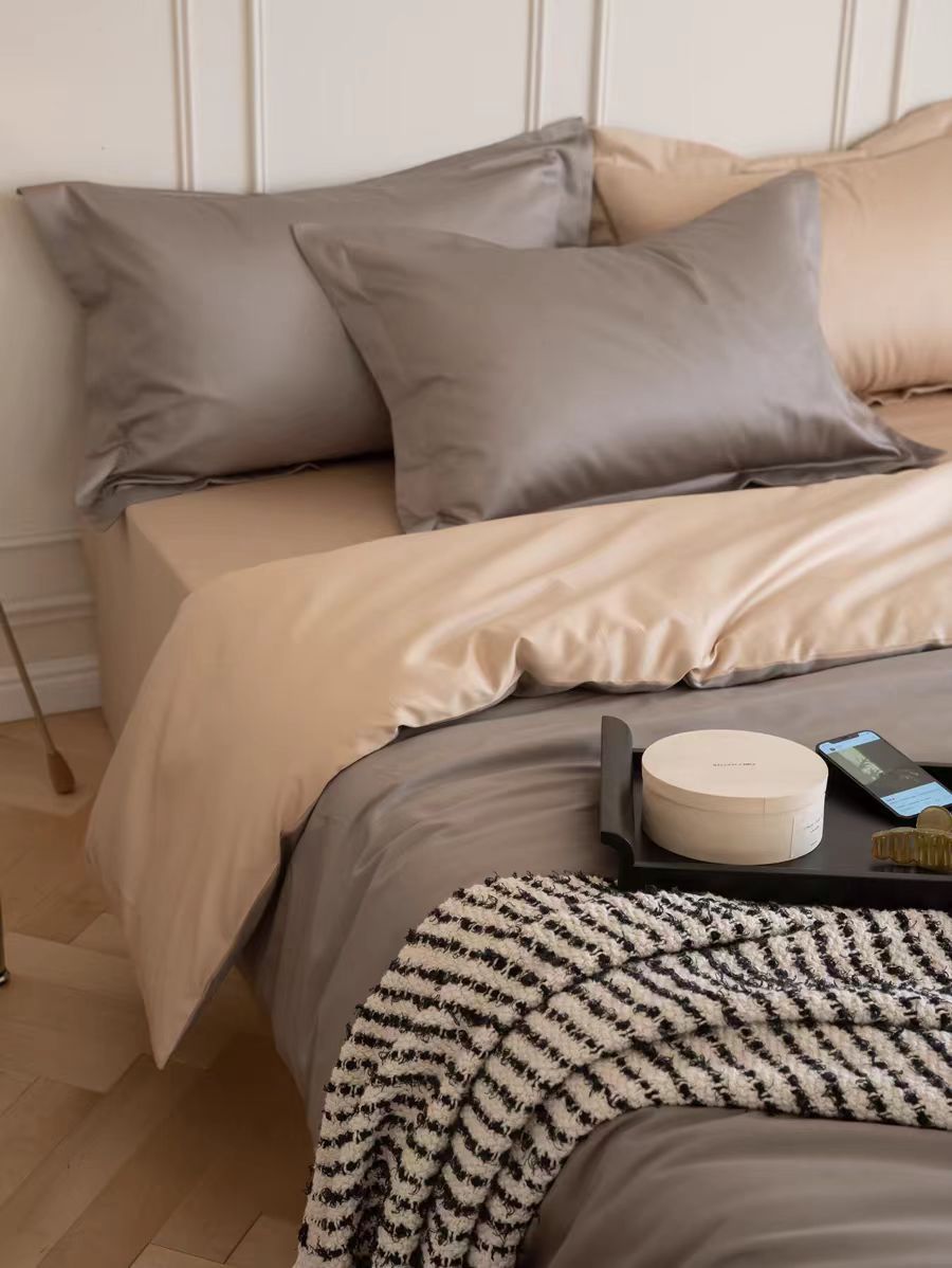 El estilo nórdico de 100 cortesía de satín largo algodón de cuatro piezas de algodón puro simple de color sólido sábanas de cama de algodón