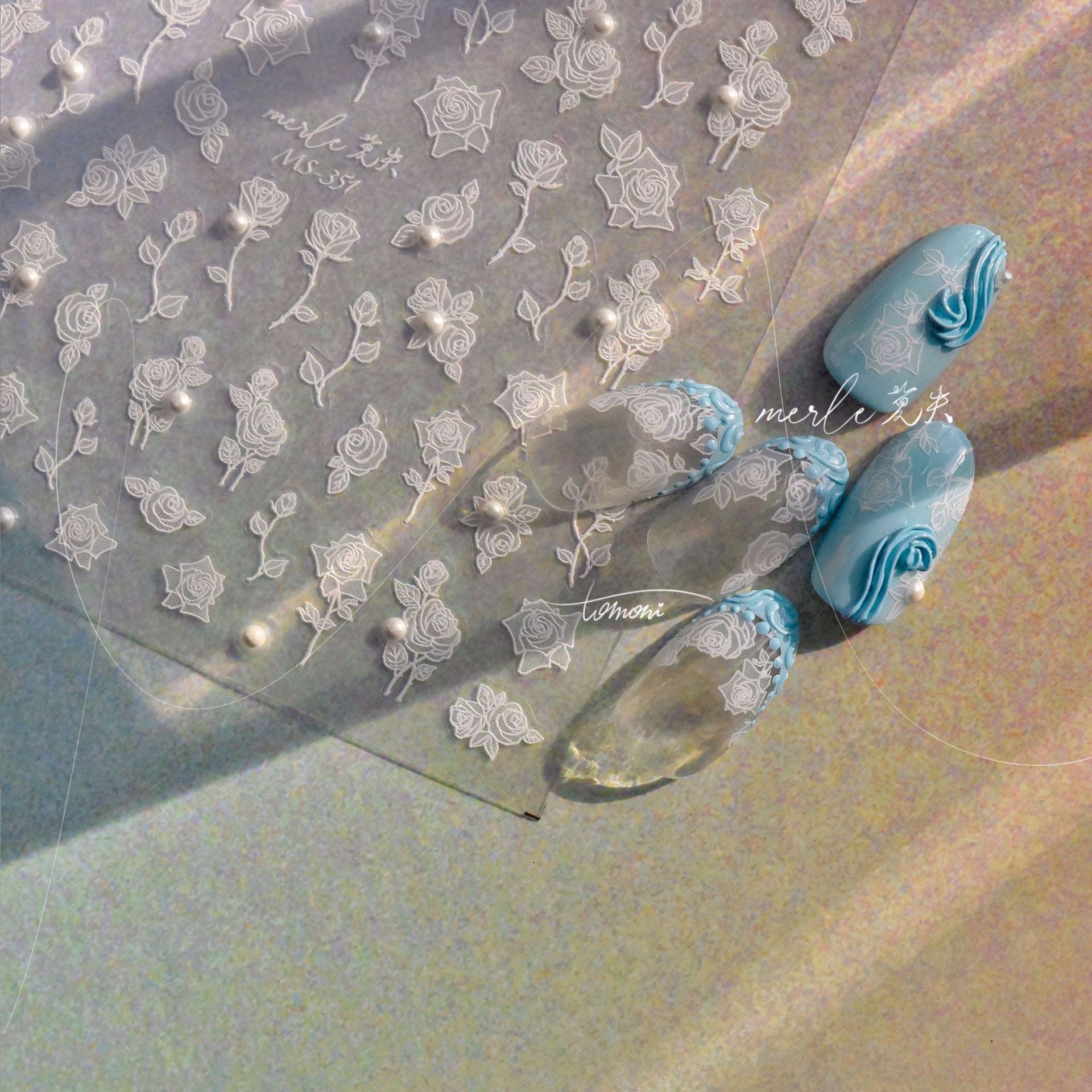 Pegatinas de uñas de diamante de cristal tomoni sin pérdida de cooperación pegatinas de uñas japonesas al por mayor blanco y negro Rosa MS300