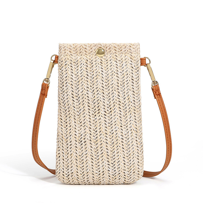 Summer Beach Bag 2026 New Versatile Women's Shoulder Crossbody Bag Woven Vertical Phone Bag Straw Coin Purse