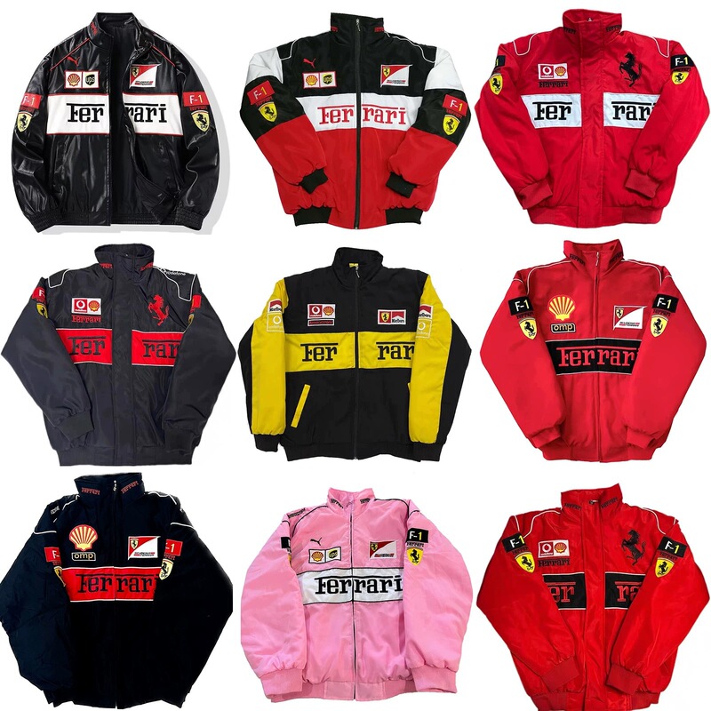 Retro F1 Embroidered Racing Jacket Long-Sleeved Winter Cotton Jacket Embroidered Thick Cotton Jacket Red Bull Customized Model