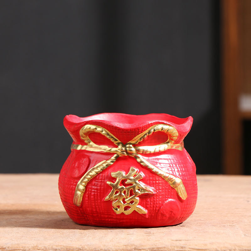 Oficina rojo carnoso bandeja de maceta pequeña riqueza árbol ganoderma orquídea mariposa planta verde sala de estar decoración cerámica doméstica