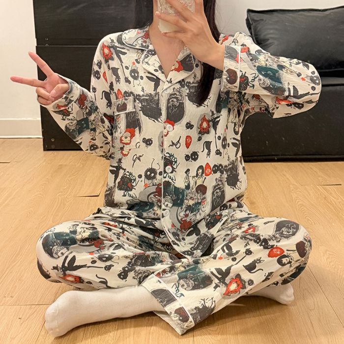 Estudiantes coreanos dulce caricatura perro impresión pijama de primavera y otoño nuevo algodón nubes manga larga set de ropa para el hogar