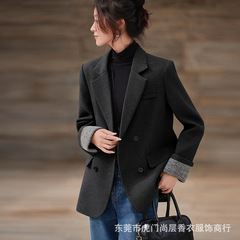 灰色毛呢西装外套女2025秋冬新款加厚外套高级感宽松休闲韩系西服