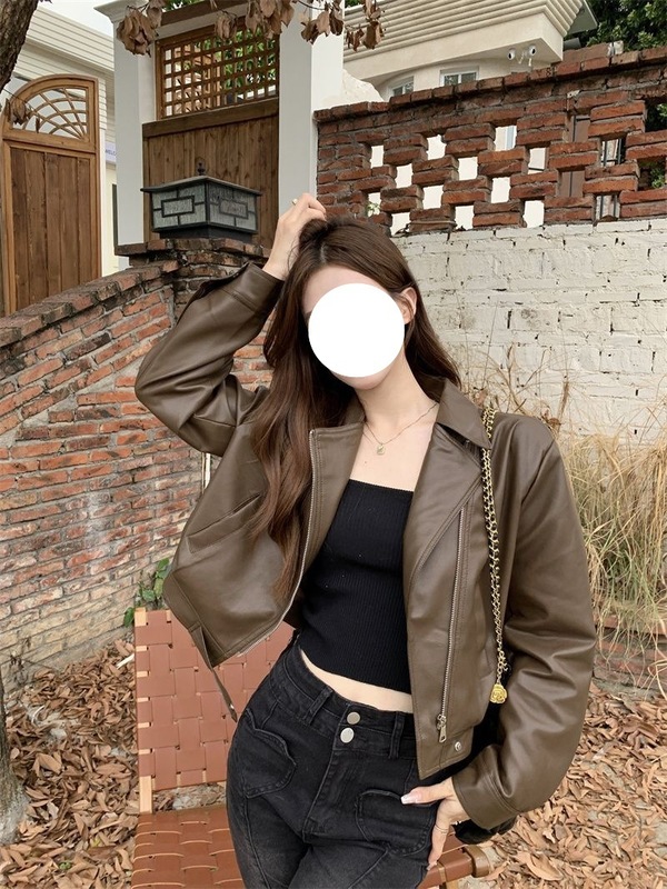 短款皮衣外套女春秋时尚显瘦皮衣气质翻领小个子PU皮显瘦百搭夹克|undefined