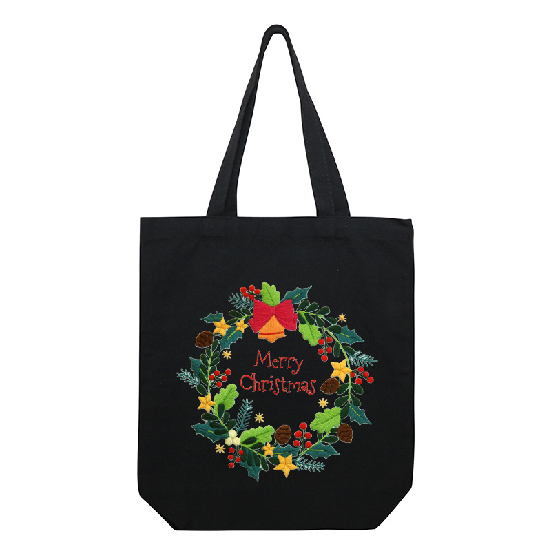 Bolsa de lona pequeña-Guirnalda de Navidad 01-Negro (no terminado)