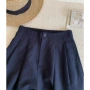 松紧腰夏季藏蓝色棉麻长裤