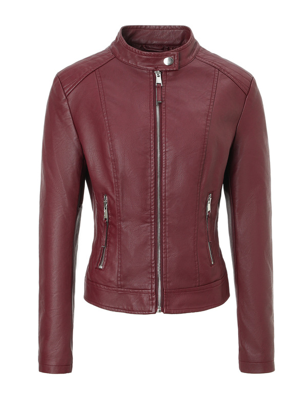 外贸女士PU皮衣欧美秋冬立领机车服欧码皮外套短款Women's jacket|undefined