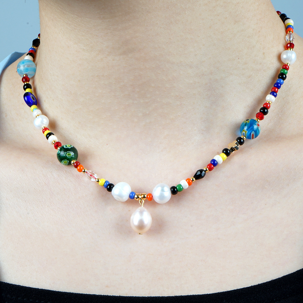 Collier De Perles D&#39;eau Douce En Perles De Verre De Couleur Mode En Gros display picture 6