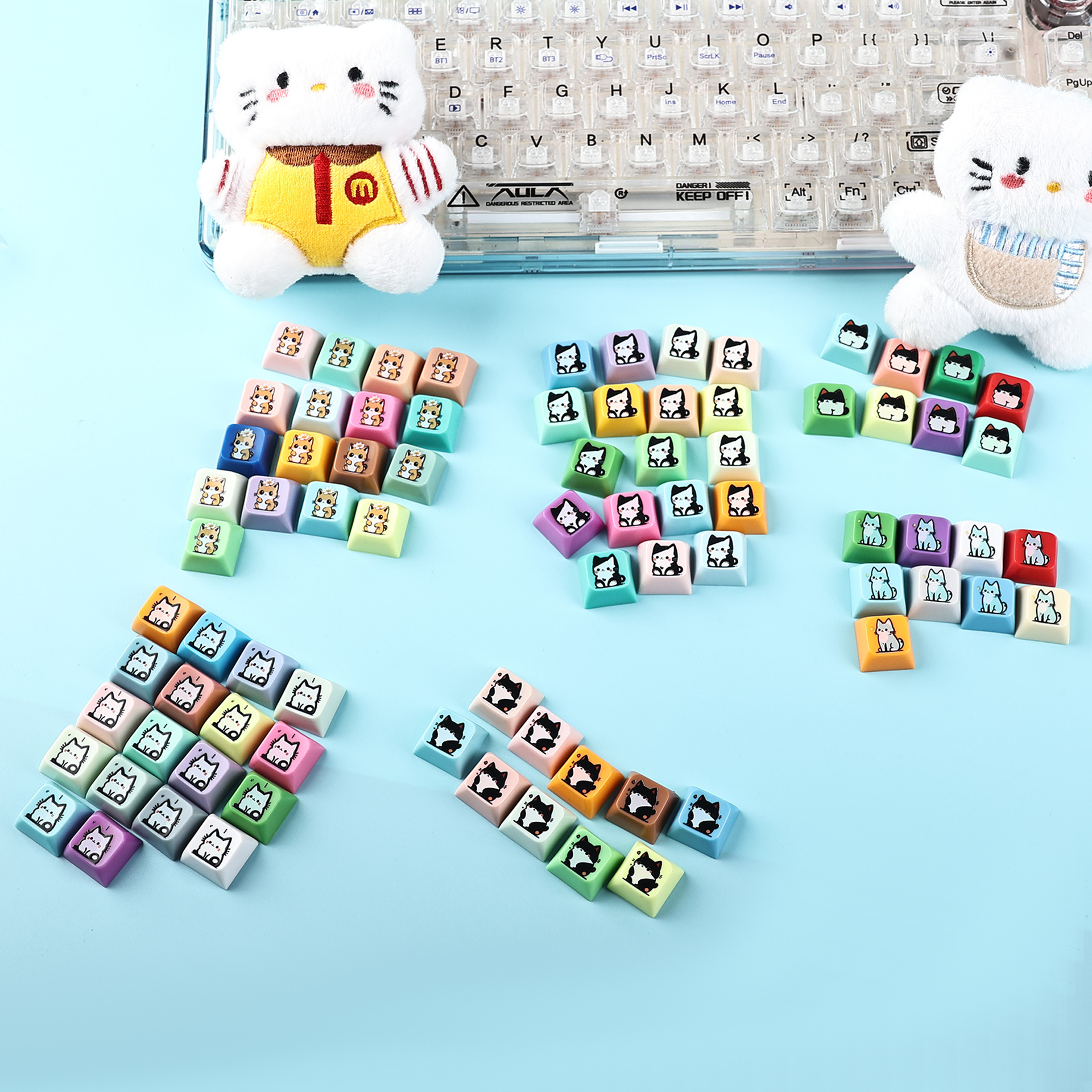 DIY cat-themed keycap, mechanical key compatible keycap, solid color accessories, keychain, button toy keycap