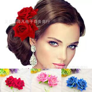 Hair accessory, red hairgrip, ponytail, hairpins, bangs, french style