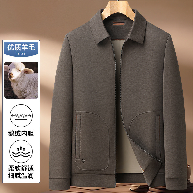 2025 Autumn/Winter Men's High Quality Warm Lapel Wool Jacket Thickened with down Liner Casual Warm Coat