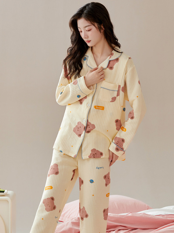 Winter thick confinement pajamas women's sandwich air cotton pregnant women's sweet casual postpartum nursing home wear suit