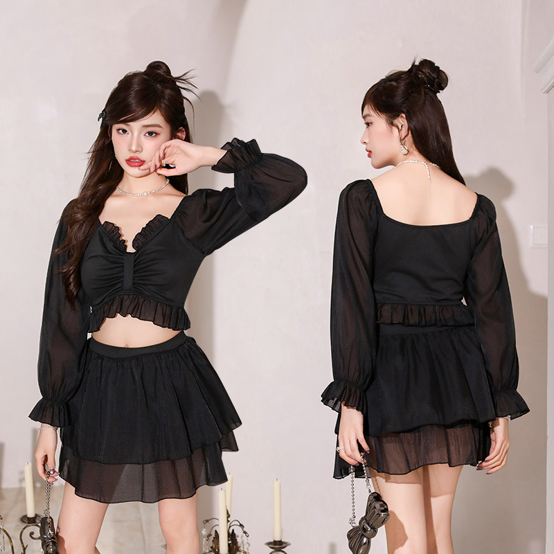 Bañador primavera pura para verano nuevo dulce dulce dulce bonito de baño estudiante de manga larga protección solar de vacaciones trajes de baño mujeres