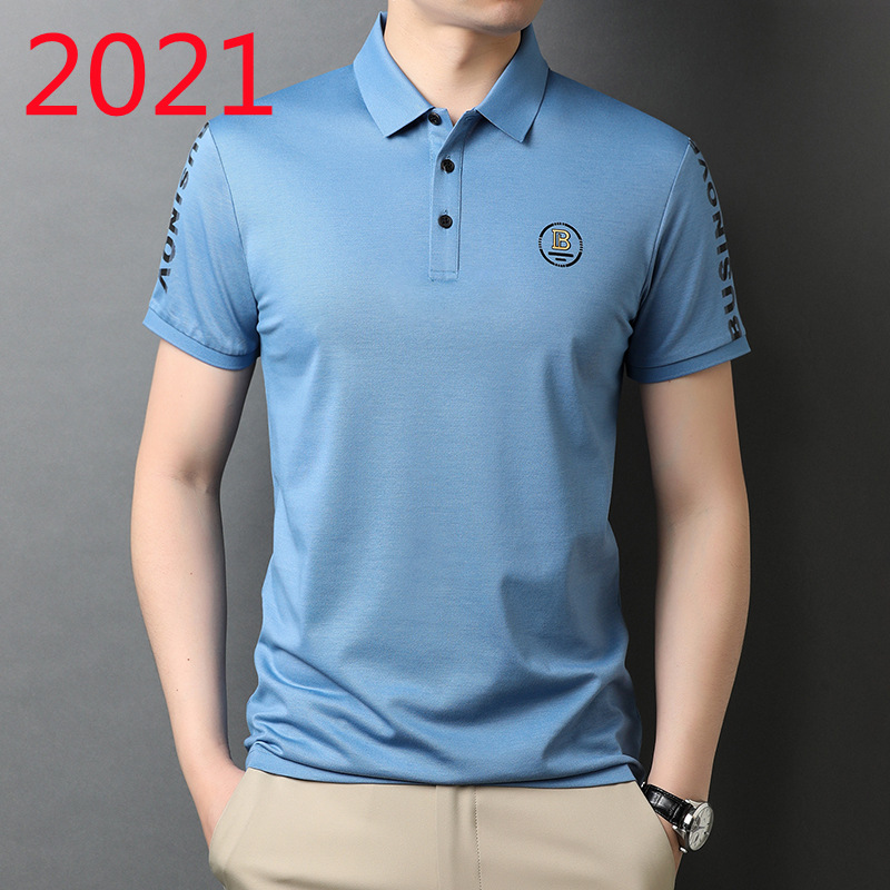 博顿保龙2021夏季男士直筒型翻领绣花休闲短袖港风纯色t恤Polo衫