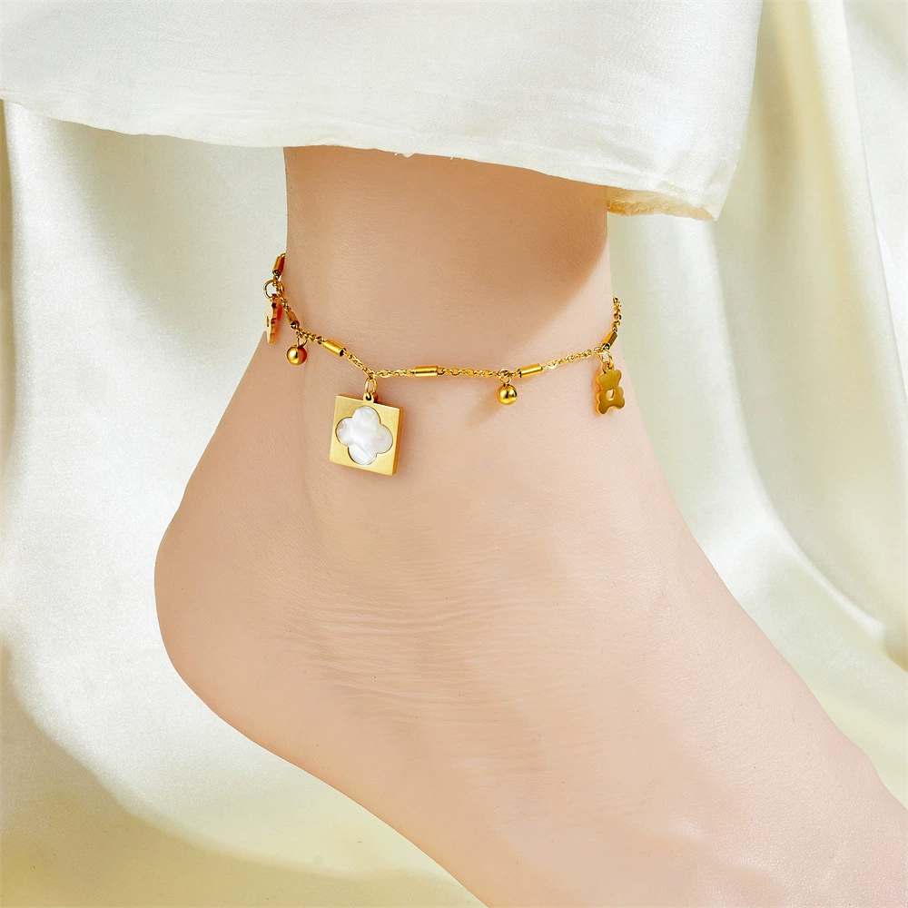 Ankle bracelet, chain, golden fashionable sexy accessory stainless steel, simple and elegant design, light luxury style, internet celebrity, 750 sample gold