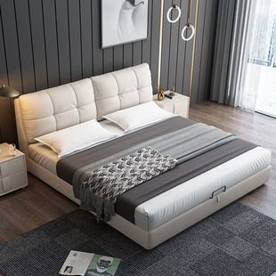 Italian Light Luxury Leather Bed 1.8 m Small Apartment Bedroom Simple Modern Master Bedroom Double Bed High-end Wedding Bed