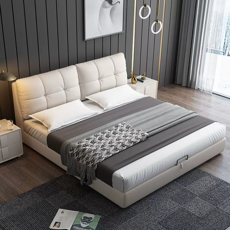 意式轻奢真皮床1.8米小户型卧室简约现代主卧双人床高端婚床