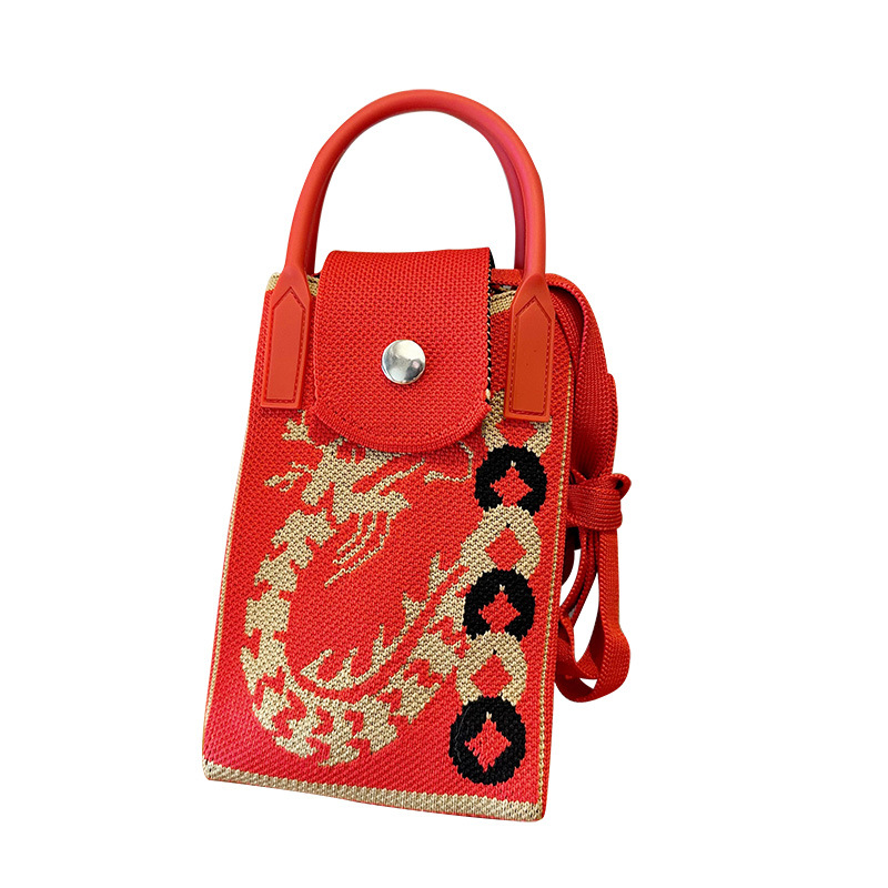 2024 Dragon Year mini bolso del teléfono móvil de Año Nuevo de moda todo-Partido estilo étnico bolso de cuero con el regalo de punto bolsa de mensajero portátil