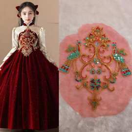 网纱重工红金珠绣亮片新娘秀禾婚纱礼服装饰辅料DIY新品花朵面料