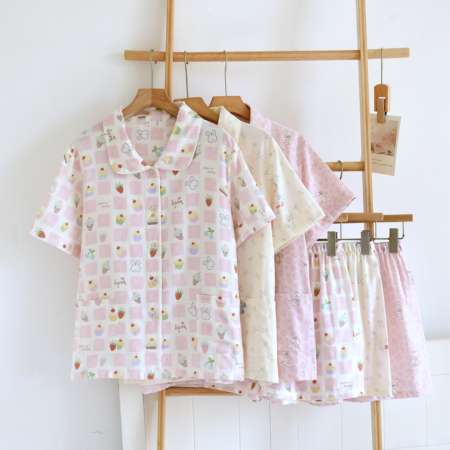 纯棉纱布睡衣夏季女学生宿舍可爱卡通家居服两件套可外穿短袖套装