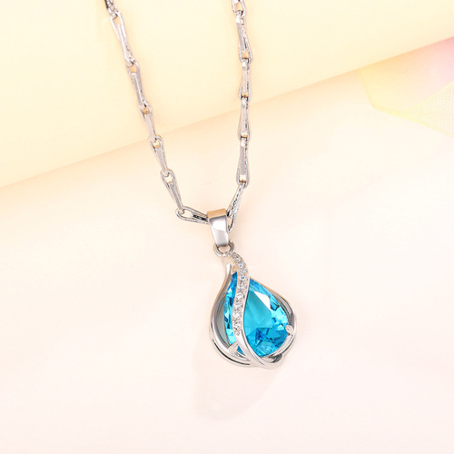 Cao Shi eBay cross-border best-selling item: Sea Blue Heart Water Droplet Zirconium Pendant, Elegant Pear-Shaped Women's Lockchain