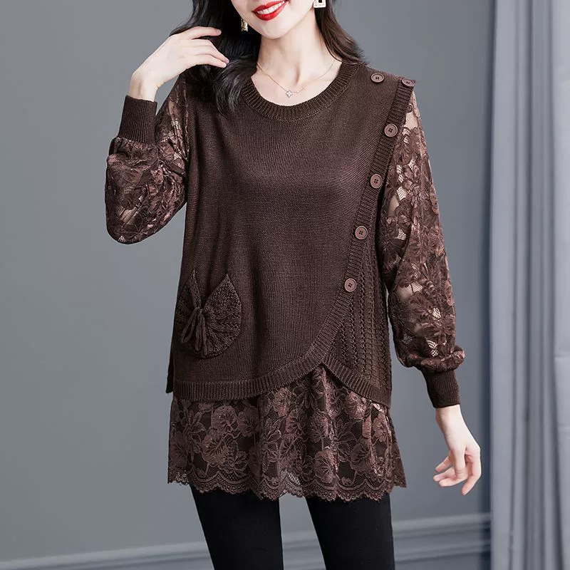 Knitted spring sweater, set for mother, plus size, western style