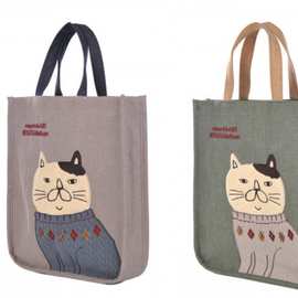日本kusuguru新款刺绣胖猫手提包补习包可爱卡通ipad包逛街购物包